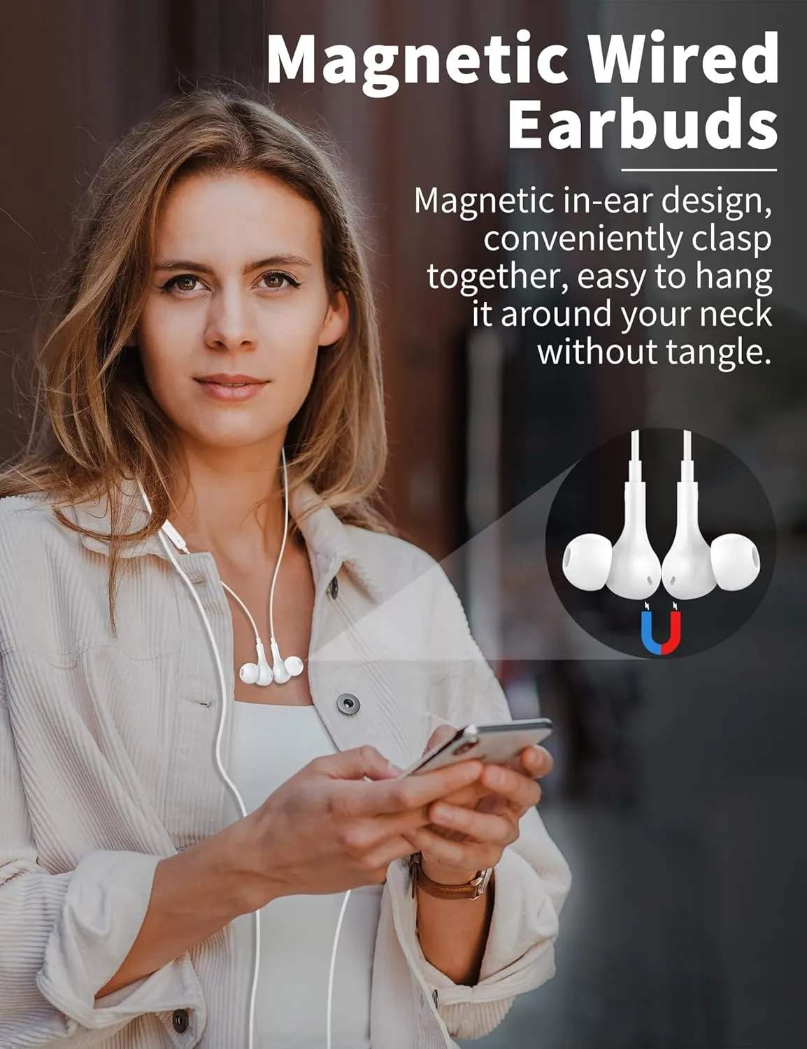 USB C Headphone for Samsung S23 FE S22 S21 S20 A53 A54 Wired Earbuds Magnetic in-Ear Type C Earphone with Microphone Volume Control Bass Stereo Noise Canceling for iPhone 15 Pro Max Pixel 6 6a 7a 8 5