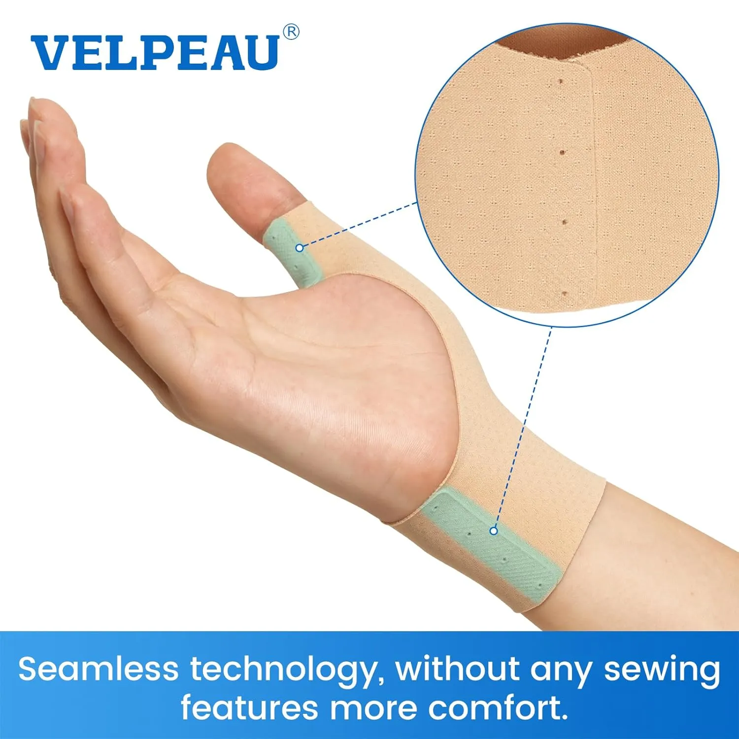 VELPEAU Elastic Thumb Wrist Support Brace (Pack of 2), Splashproof Compression Sleeve for Arthritis Pain, Tendonitis, Sprains, Sports, Splint Liner, Fits Left & Right Hands (Long Version - Khaki, Small)