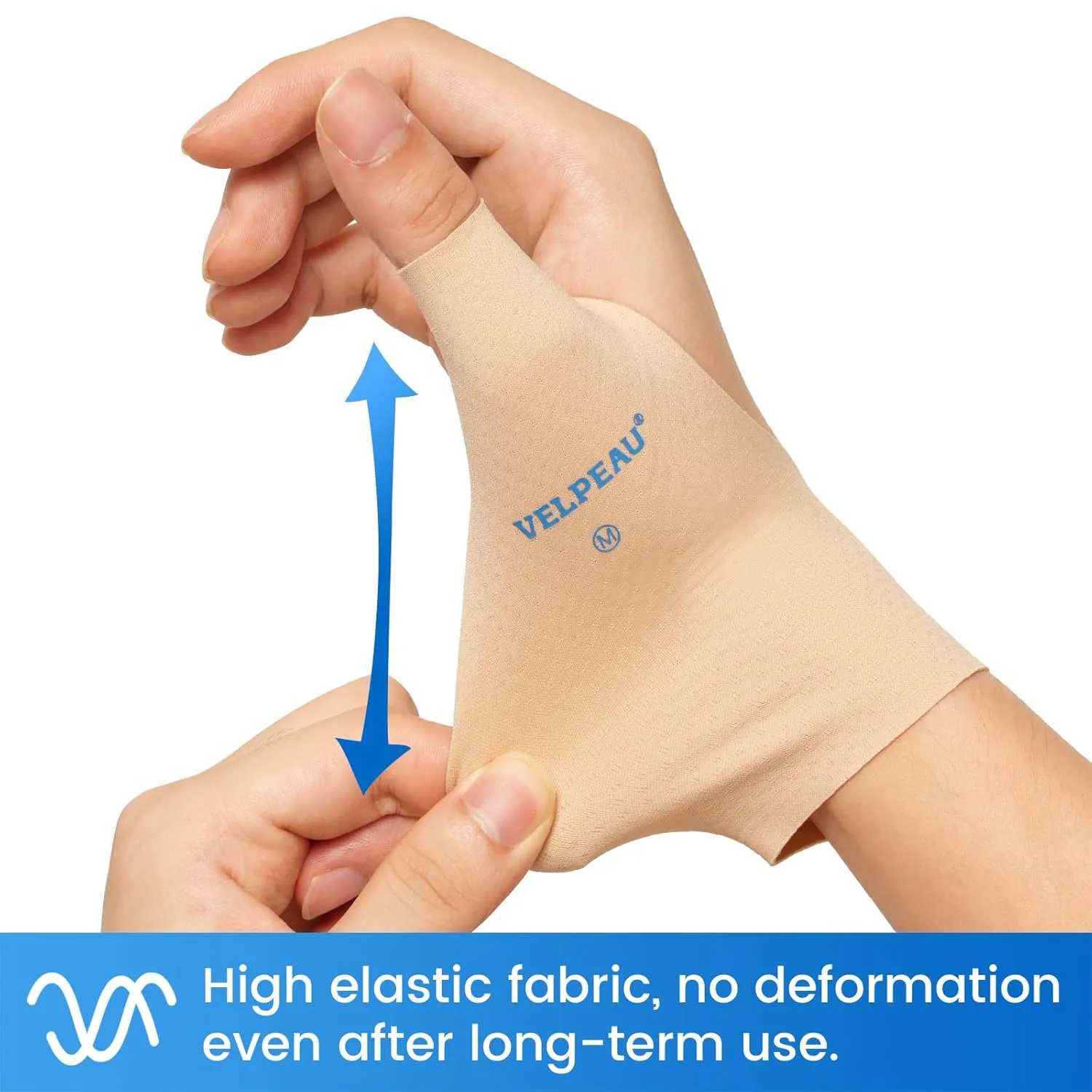 VELPEAU Elastic Thumb Wrist Support Brace (Pack of 2), Splashproof Compression Sleeve for Arthritis Pain, Tendonitis, Sprains, Sports, Splint Liner, Fits Left & Right Hands (Long Version - Khaki, Small)