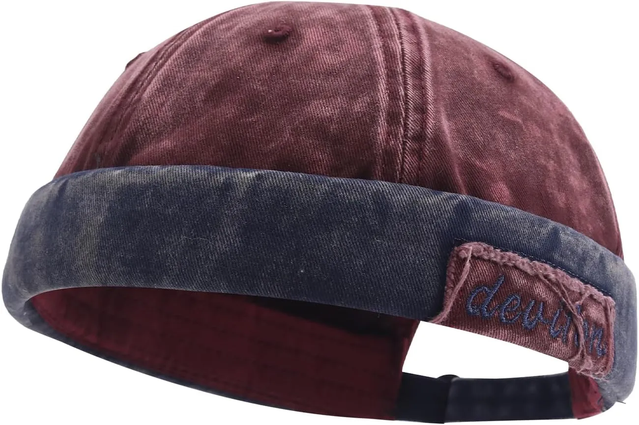 Washed Cotton Brimless Distressed Docker Cap Adjustable Street Casual Sailor Cap Skullcap Beanie Hat Landlord Hats