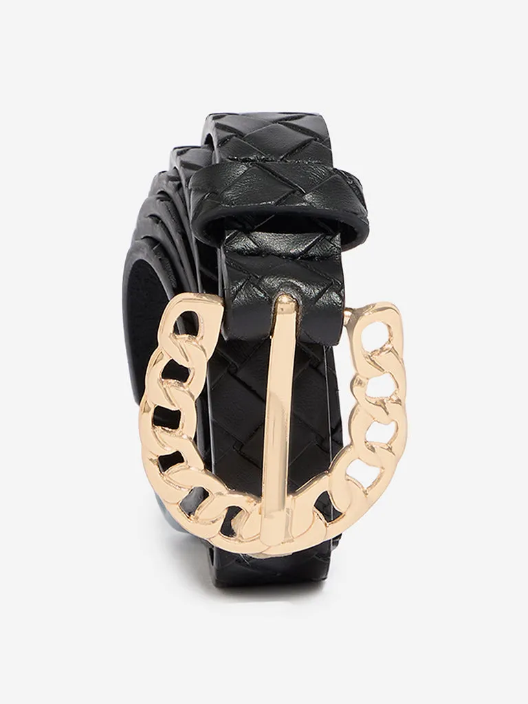 Westside Accessories Black Textured Chain Buckle Belt (Small)