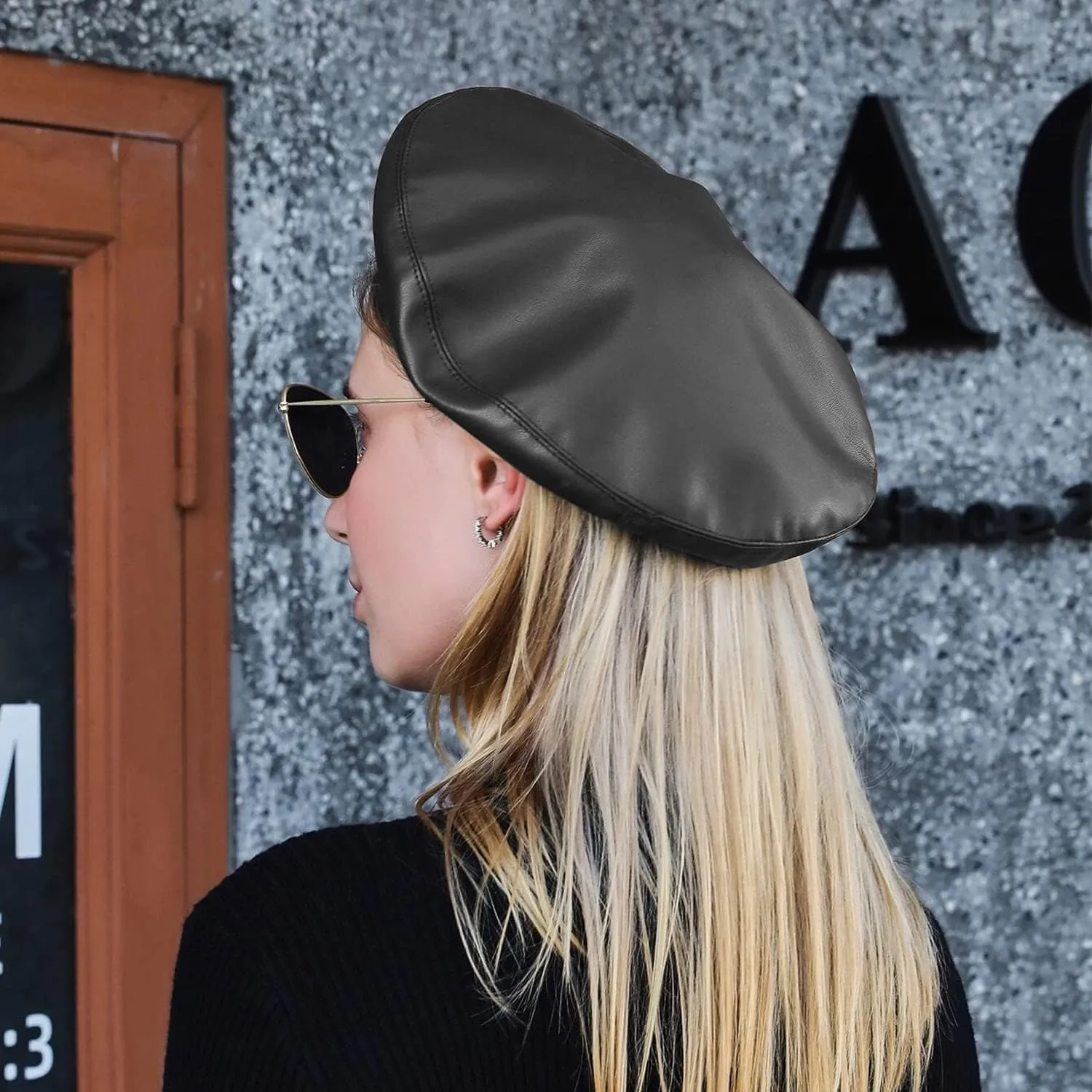 Wheebo PU Leather Berets for Women French Beret Hats Artist Painter Hat Classic Solid Style