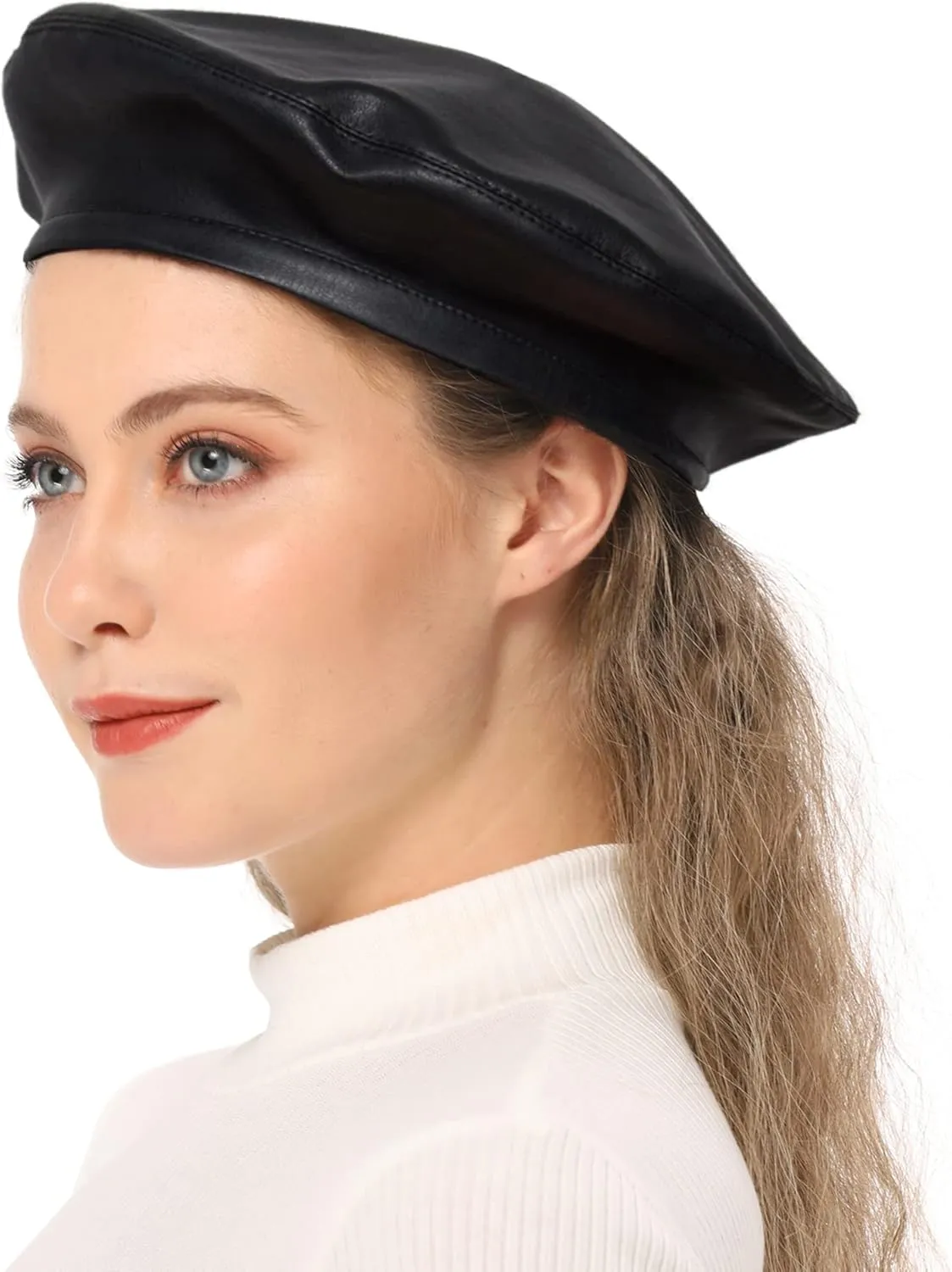 Wheebo PU Leather Berets for Women French Beret Hats Artist Painter Hat Classic Solid Style