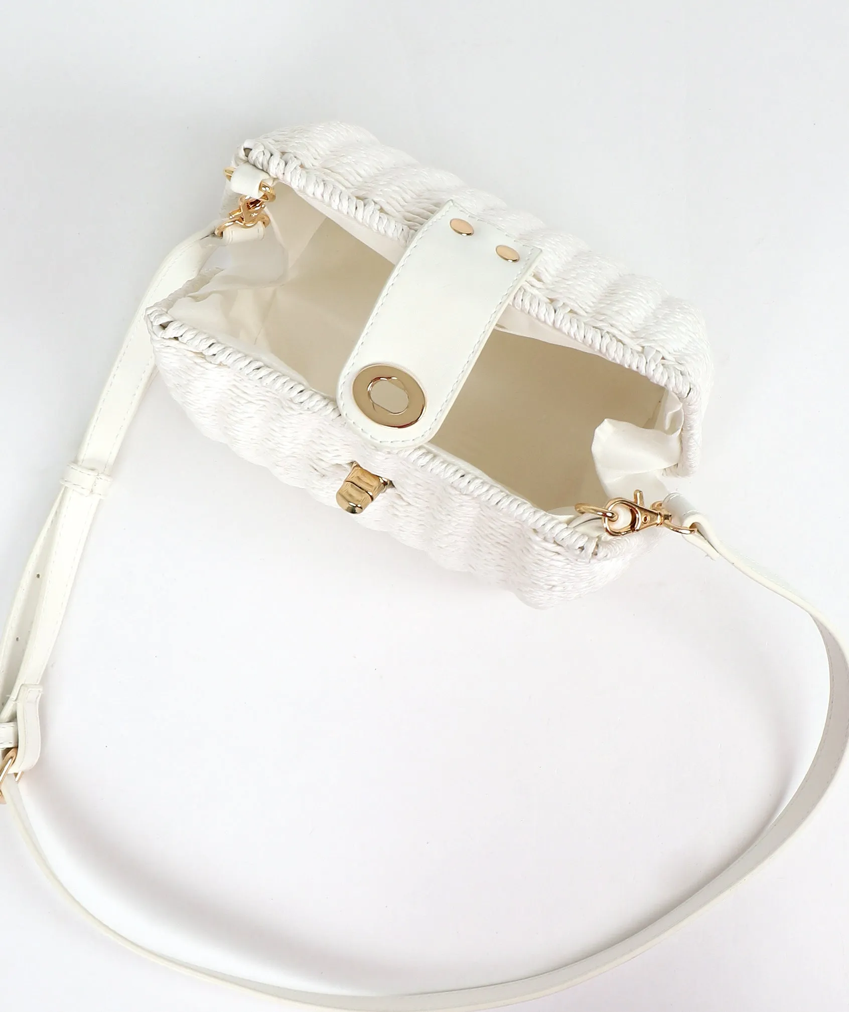White Petite Rattan Cross-Body Bag