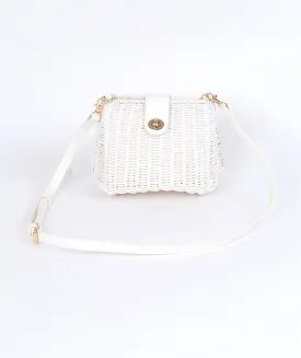 White Petite Rattan Cross-Body Bag