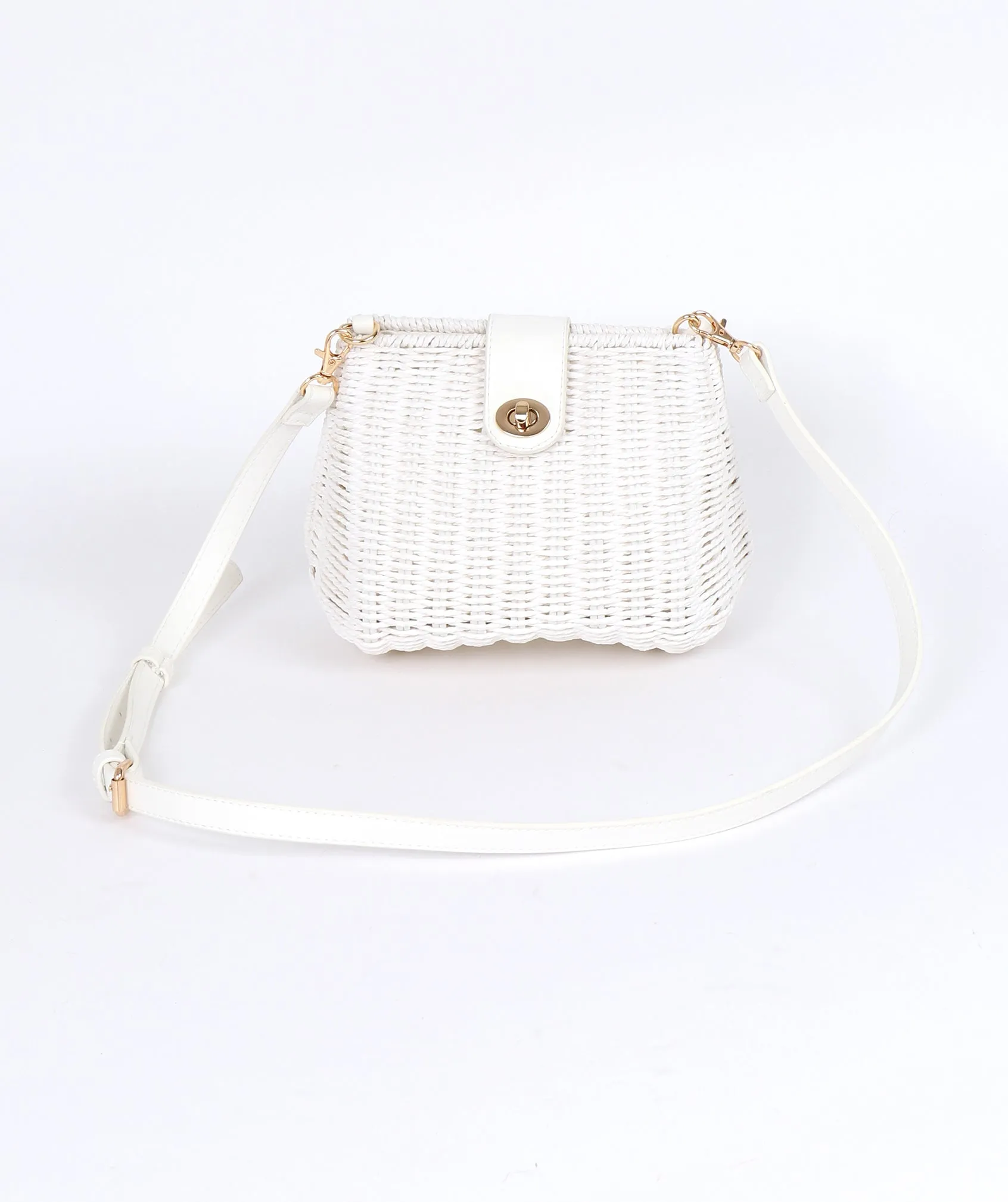White Petite Rattan Cross-Body Bag