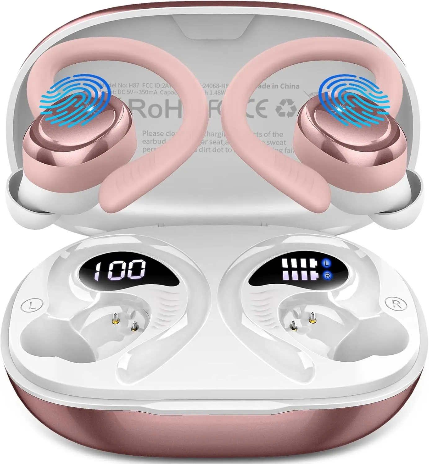 Wireless Earbuds Bluetooth 5.4 Headphones Sport, 2025 Bluetooth Earbuds with Earhooks, 50H Stereo Over Ear Buds, Earphone with 4 ENC Noise Canceling Mic, IP7 Waterproof Headset for Running/Gym/Workout