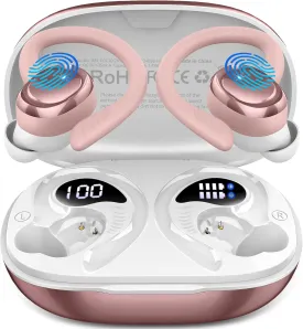Wireless Earbuds Bluetooth 5.4 Headphones Sport, 2025 Bluetooth Earbuds with Earhooks, 50H Stereo Over Ear Buds, Earphone with 4 ENC Noise Canceling Mic, IP7 Waterproof Headset for Running/Gym/Workout
