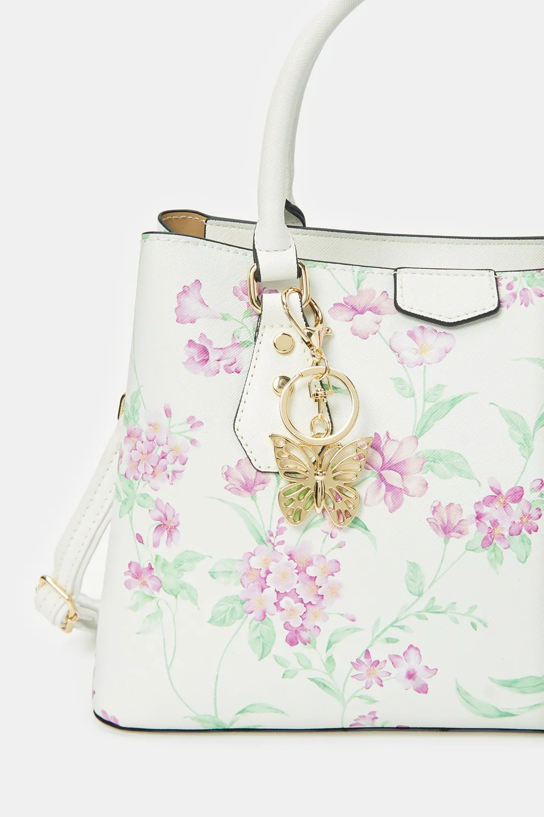 Women White Floral Printed Day Bag