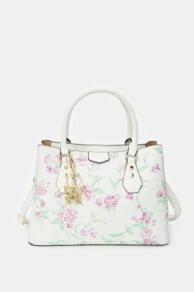 Women White Floral Printed Day Bag