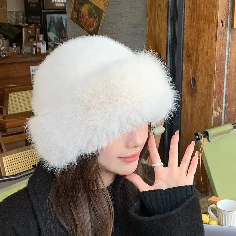 Women’s Winter Plush Fisherman Hat | Fluffy Fur Cap with Ear Protection | Windproof & Stylish Headgear - Cozy Gift for Her