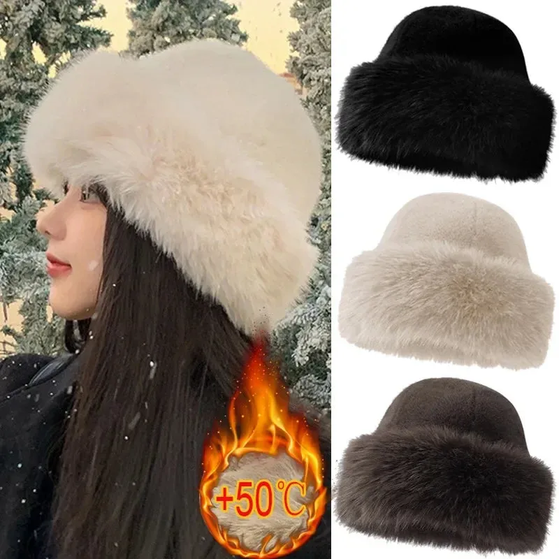Women’s Winter Plush Fisherman Hat | Fluffy Fur Cap with Ear Protection | Windproof & Stylish Headgear - Cozy Gift for Her