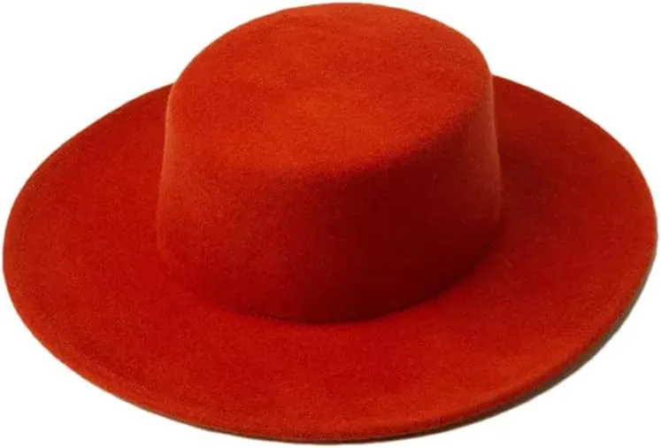 Wool Fedora Hats Women Round Flat Top Hat Wide Brim Solid Color Party Wedding Performance Cap