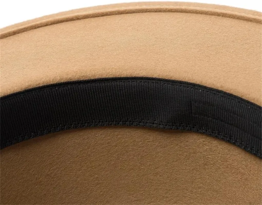 Wool Fedora Hats Women Round Flat Top Hat Wide Brim Solid Color Party Wedding Performance Cap