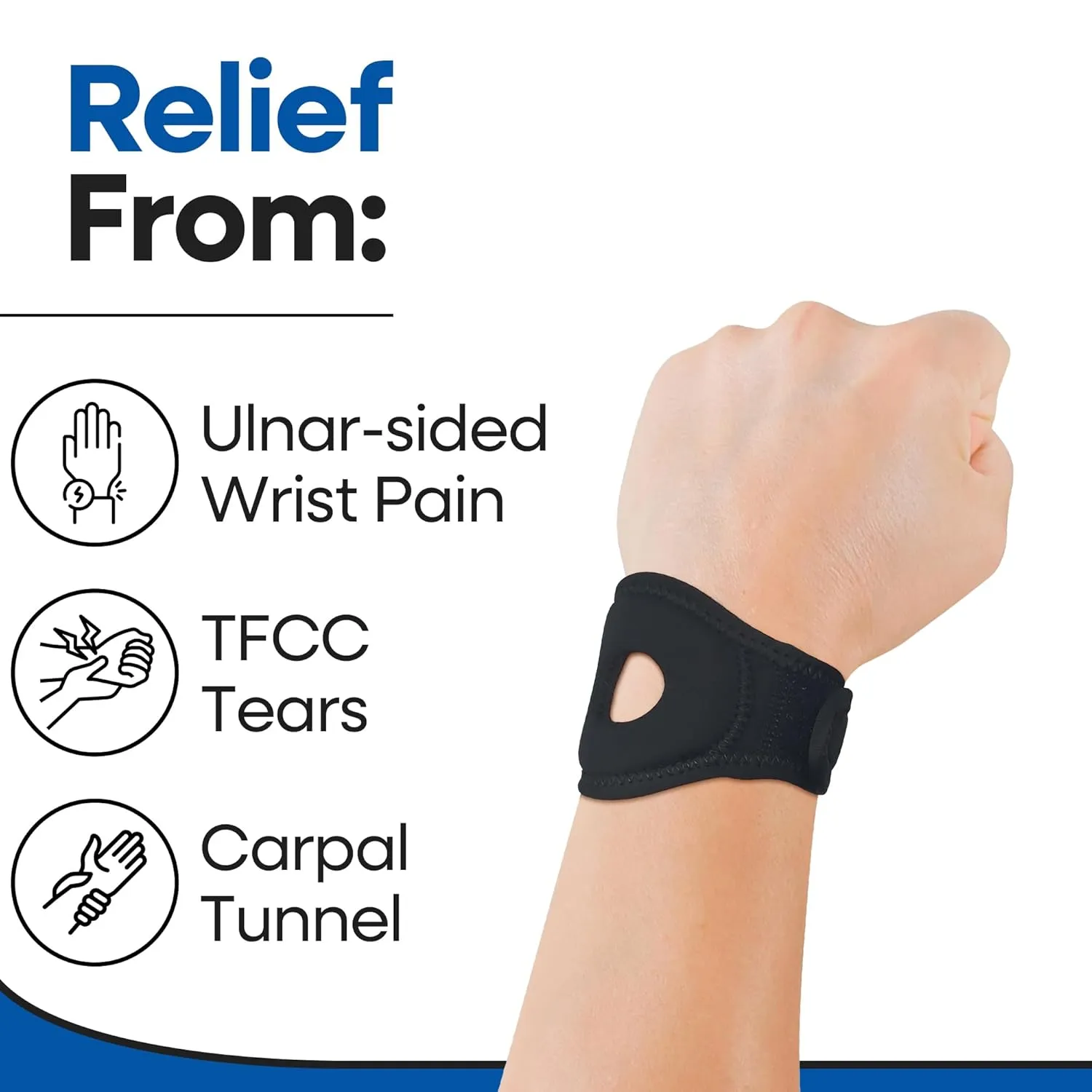 Wrist Wrap Compression Wrist Brace For TFCC Tears | Carpal Tunnel Pain & Tendonitis Relief | Padded Hole For Ulnar | Wrist Support For Working Out | Wrist Wraps for Men Women | Fits Both Wrists (MED)